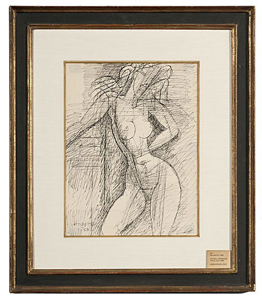 Nude by Marcel Gromaire, Ink : Nude by Marcel Gromaire, Ink Marcel Gromaire (French, 1892-1971), titled Nu on verso, signed and dated 1958 l.l., with Cleveland Museum label and accession number on verso, and David B. Findlay Gall