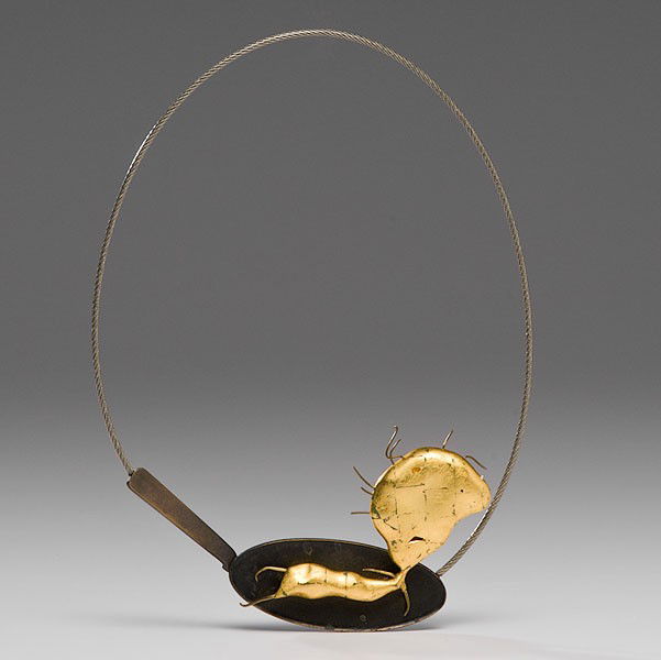 Bruce Metcalf (1949, USA) : Bruce Metcalf (1949, USA) Necklace #4 1988 Painted carved wood, forged and painted brass; lg. 22 in. After stints as a sociology and then architecture major, Metcalf found himself transferring to t