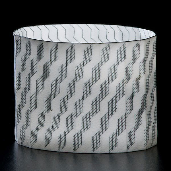 Bodil Manz (1943, Denmark) : Bodil Manz (1943, Denmark) Zigzag Vessel 1996 Porcelain; ht. 5.25, lg. 6.75 in.