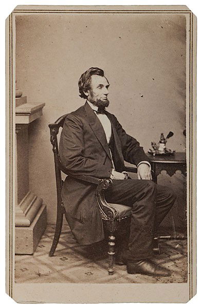 Abraham Lincoln CDV by Alexander Gardner : Abraham Lincoln CDV by Alexander Gardner Carte of a seated Lincoln taken by Alexander Gardner at Mathew Brady's gallery, Washington, D.C., Sunday, February 24, 1861 (O-49C), with Earles' Philadelphi