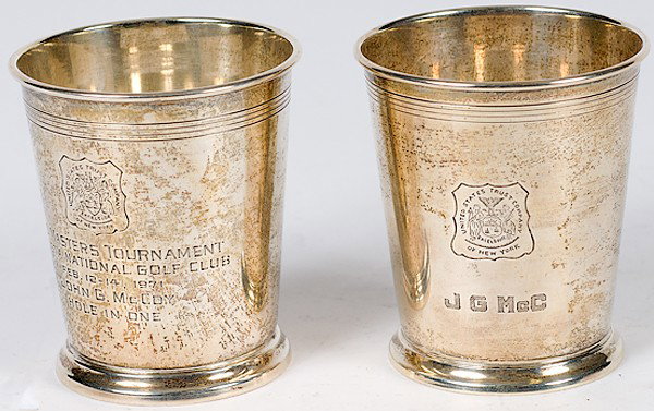 Reed and Barton Sterling Julep Cups : Reed and Barton Sterling Julep Cups American, two sterling silver julep cups marked Reed and Barton / Sterling, one engraved for the Masters Tournament in Augusta in 1971; ht. 3.5 in., silver wt. 6.