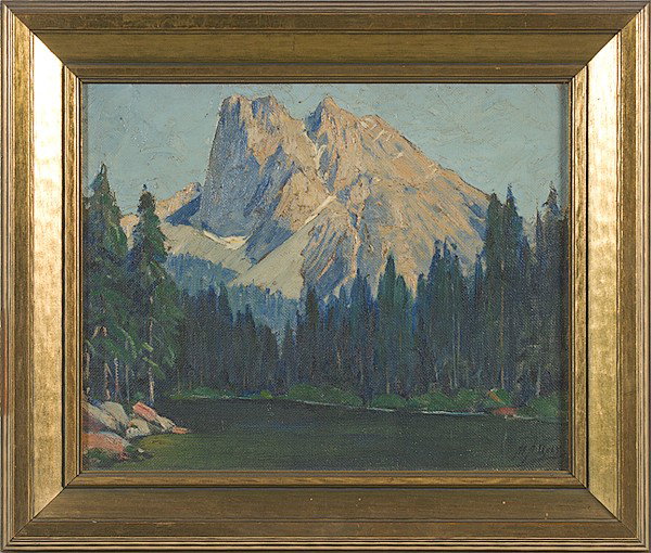 Mountain Landscape by Matt A. Daly, Oil on Canvas B: Mountain Landscape by Matt A. Daly, Oil on Canvas Board Matt A. Daly (Cincinnati Art Club, Rookwood, 1860-1937), titled Mt. Burgess Emerald Lake BC on verso, signed l.r.; 15 x 12 in.