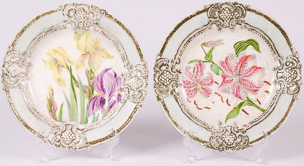 Spode Felspar Plates : Spode Felspar Plates English, two plates with handpainted floral motifs, both marked Spode Felspar Porcelain / Copeland & Garrett; dia. 9.75 in.