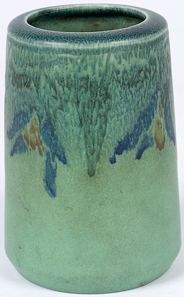 Rookwood Painted Matte Vase : Rookwood Painted Matte Vase American, a cylindrical Rookwood vase with painted stylized design, impressed Rookwood logo, shape No. 2103, dated 1920, artist initials for Louise Abel; ht. 5.5 in.