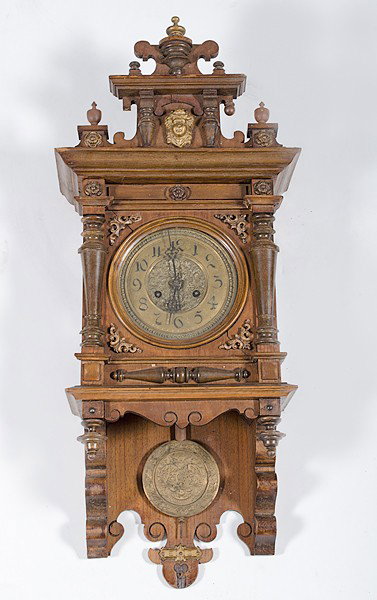 German Regulator Clock : German Regulator Clock German, late 19th century, 8 day mantle clock with time and strike, spring driven, original pendulum; lg. 25 in.
