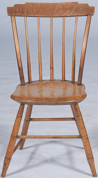 Grain Painted Windsor Chair : Grain Painted Windsor Chair American, a grained Windsor side chair in mixed hardwoods, having a shaped crestrail and a spindle back over splayed bamboo turned legs; oah 32.5, seat ht. 16.5 in.