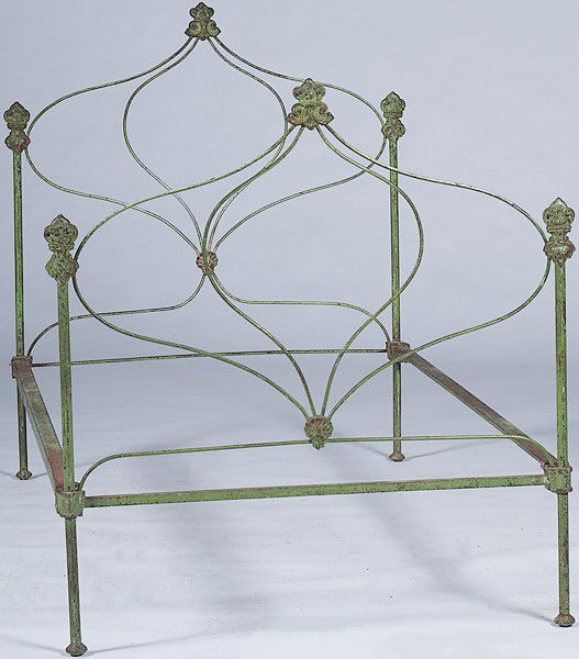 Cast Iron Bed : Cast Iron Bed Late 19th/early 20th century, a cast iron bed in early green paint; ht. 45.25, wd. 42.5, lg. 76 in.