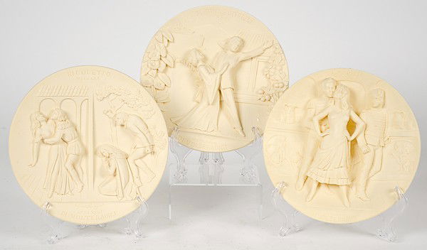 Italian Relief Chargers : Italian Relief Chargers Italian, includes three relief alabaster chargers, each with classical Italian scenes and produced by the Museum of la Scalla; dia. 8.75 in.