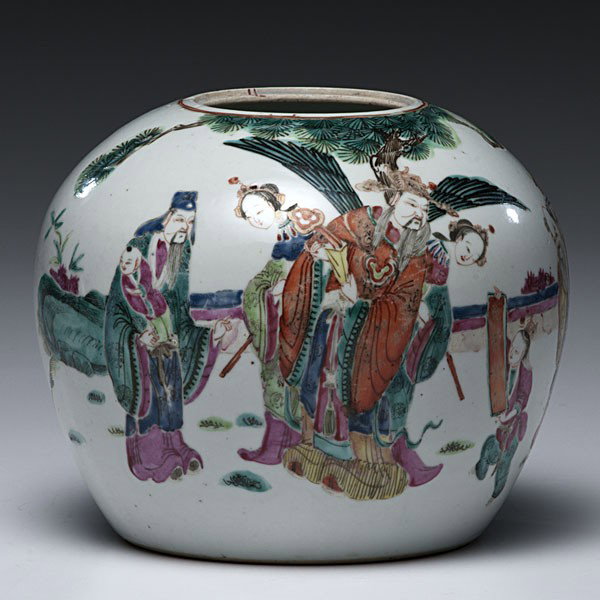 Chinese Ginger Jar : Chinese Ginger Jar Chinese, late 19th/early 20th century, a porcelain ginger jar with figures in a landscape and two bats, unmarked; ht. 8 in. (20.3 cm)