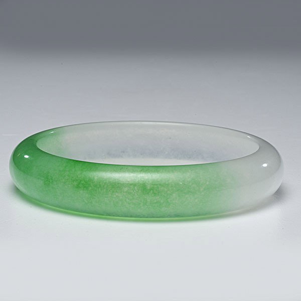 White Jade Bracelet : White Jade Bracelet Chinese, a two-toned white jade bangle bracelet, half with a brighter green hue, unmarked; inner dia. 2.25 in. (5.7 cm)