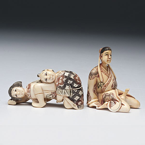 Japanese Erotic Netsukes : Japanese Erotic Netsukes Japanese, two carved and inked erotic netsukes, both unmarked; largest lg. 2 in. (5.1 cm)