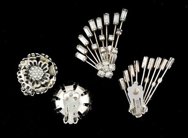 Coro & Weiss Costume Jewelry Collection : A pair of Coro ear clips and a pair of Weiss ear clips; all signed pieces are stamped.