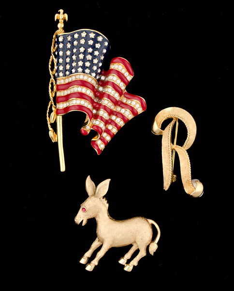 Trifari & Coro Patriotic Costume Jewelry Collectio: Two Trifari Brooches and a Coro Brooch; all signed pieces are stamped.