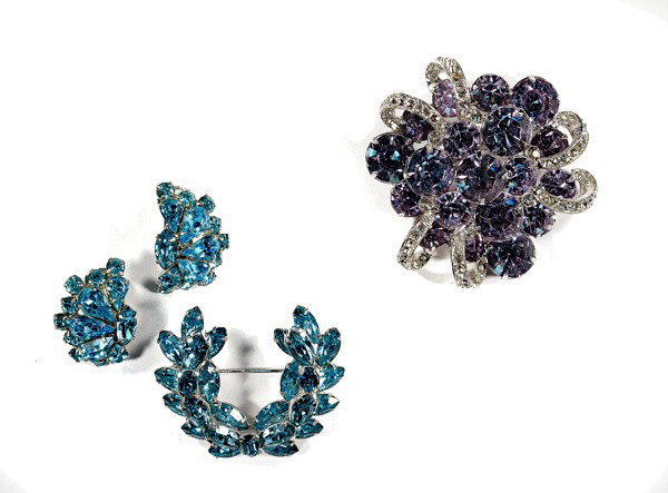 Eisenberg, Wiesner & Sherman Costume Jewelry Colle: An Eisenberg brooch, a pair of Wiesner ear clips and a Sherman brooch; all signed pieces are stamped