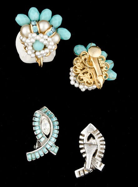 Vendome & Ora Costume Jewelry Collection : A pair of Vendome ear clips and a pair of Ora ear clips; all signed pieces are stamped.