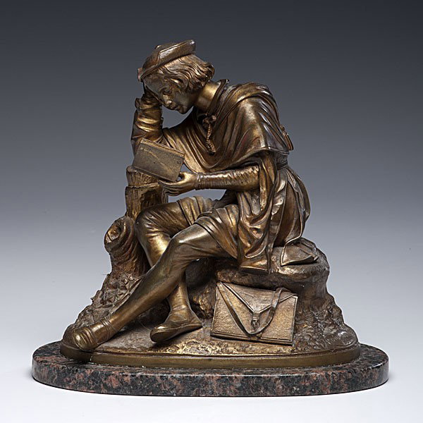 Theodore Coinchon (French, 1814-1881), Scholar : Theodore Coinchon (French, 1814-1881), Scholar Bonze, depicting scholar, housed on marble base; 12 in. ht.