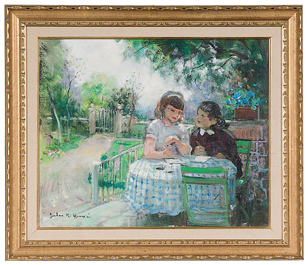 Jules Rene Herve (French, 1887-1981): Jules Rene Herve (French, 1887-1981), French Courtyard Oil on canvas, signed l.l. and on verso; 17.75 x 21.5 in. Provenance: Property sold to benefit the H. Leslie Perry Library, Henderson, NC