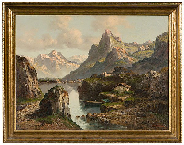 John Califano (American, 1864-1946), Italian View : John Califano (American, 1864-1946), Italian View Oil on canvas, signed l.r.; 26.75 x 35.5 in. Provenance: Property to benefit the H. Leslie Perry Library, Henderson, NC
