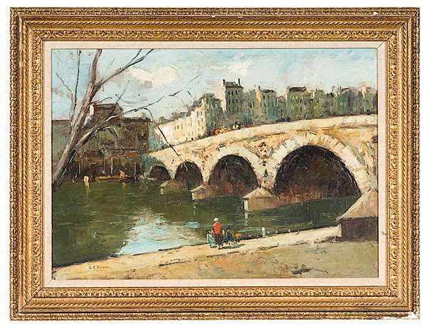 George Elmer Browne (American, 1871-1946), Porto Al: George Elmer Browne (American, 1871-1946), Porto Alegre Oil on canvas, signed l.l., inscribed on reverse G.E. Brown and titled Porto Alegre; 18.75 x 26 in. Provenance: Property to benefit the H. L