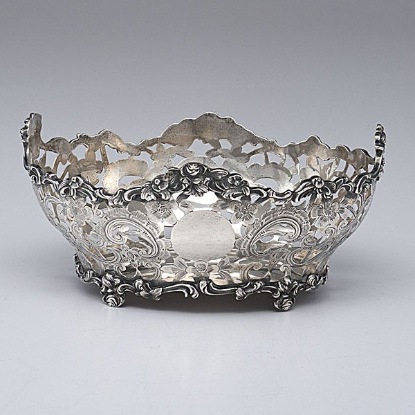 English Sterling Basket : English Sterling Basket London, England, ca 1900, a sterling silver basket by Charles Stuart Harris with pierced floral and scrollwork decoration, marked for London, Sterling, dated 1900, and with h