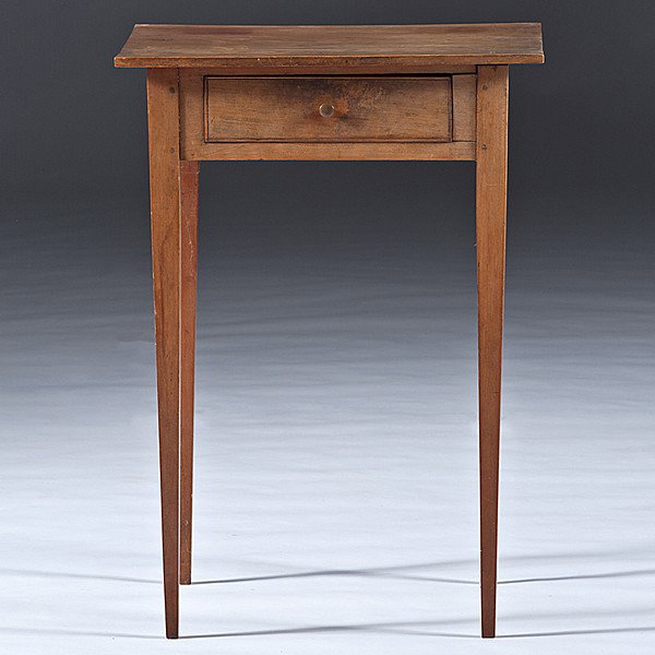 Hepplewhite Stand : Hepplewhite Stand American, 19th century, a Hepplewhite stand in cherry with poplar secondary, having one scratch beaded drawer and rising on delicate tapering quadrangular legs; ht. 26.5, wd. 19, d