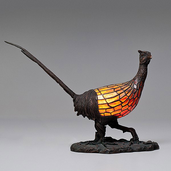 Schneider French Pheasant Lamp : Schneider French Pheasant Lamp Nancy, France, ca 1920s. An Art Deco bronze and slag glass lamp in the form of a pheasant, the base marked Charles Schneider; ht. 17, lg. 24 in. Charles Schneider was 