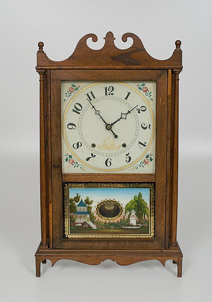 Eli Terry & Sons Pillar & Scroll Clock : Eli Terry & Sons Pillar & Scroll Clock Connecticut, ca 1820s. A Federal shelf clock by Eli Terry & Sons within a (restored) mahogany case. Has key and weights; ht. 28.25 in., wd. 17.25 in.