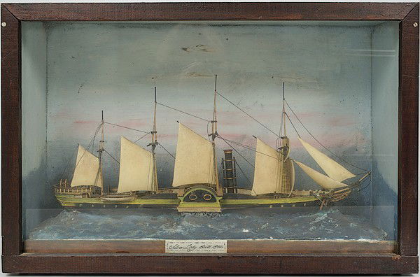 Silver Lady Ship Shadow Box : Silver Lady Ship Shadow Box American. A shadow box with a four-masted ship, with plaque reading Silver Lady Built 1846; ht. 13.5, wd. 21, dp. 8 in.