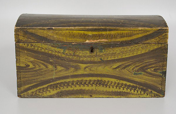 Fine Painted Pine Box : Fine Painted Pine Box American, probably New York. Early grain-painted pine box with dome hinged lid; ht. 12, lg. 22, dp. 12 in.