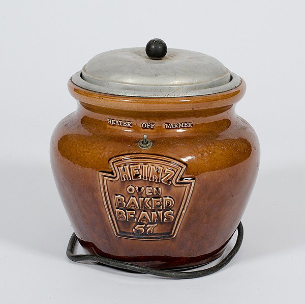Heinz Ceramic Bean Pot : Heinz Ceramic Bean Pot American. A ceramic Heinz Oven Baked Beans warming pot with metal lid; ht. 12.5 in.