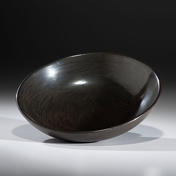 Russell Sanchez San Ildefonso Blackware Bowl : Russell Sanchez San Ildefonso Blackware Bowl Simple elegant form; signed and dated on base, height 3 in. x diameter 13 in. 1985
