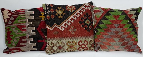 Group of Kilm Pillows : Middle East, an assorted group of fifteen Kilm pillows, all with various needlepoint designs; sq. 16 in.