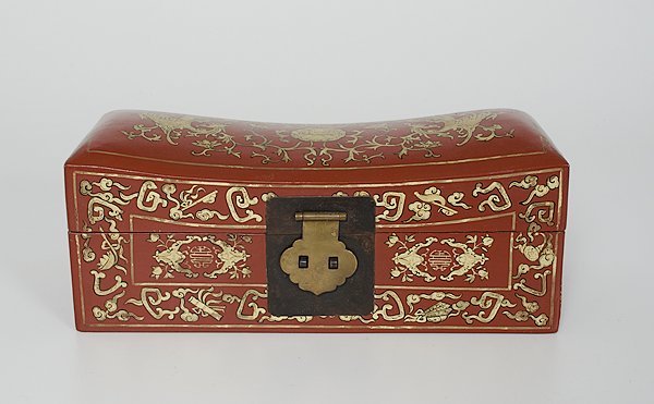 Mongolian Buddhist Sutra Leaves in Red Lacquered B: Chinese and Mongolian, includes thirteen Buddhist sutra leaves with calligraphic writing on the front and back of each page, housed in a red lacquered Chinese document box, having a central lotus flow