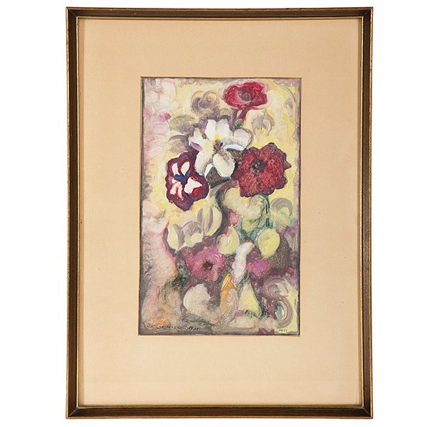 Blanche Lazzell (American, 1878-1956), Spotted Pe: Blanche Lazzell (American, 1878-1956), Spotted Petunias Monotype on paper, signed in plate Blanche Lazzell, 1935, and with additional number M83 l.r.; plate size 10.5 x 6.75 in. Additional pencil insc