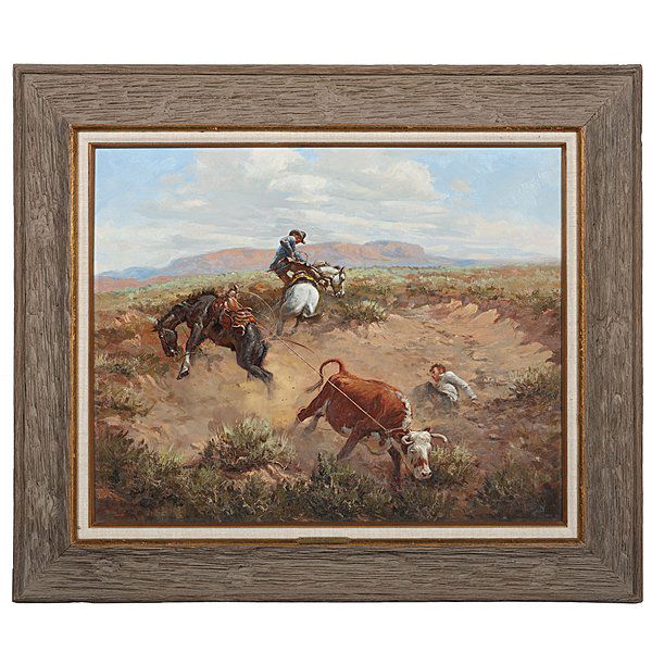 George Phippen (American, 1916-1966), No Life For: George Phippen (American, 1916-1966), No Life For the Easily Bruised Oil on canvas, signed and remarqued l.l.; 24 x 30 in. Provenance: Trailside Gallery, Scottsdale, AR, Purchased in the 1970s and des