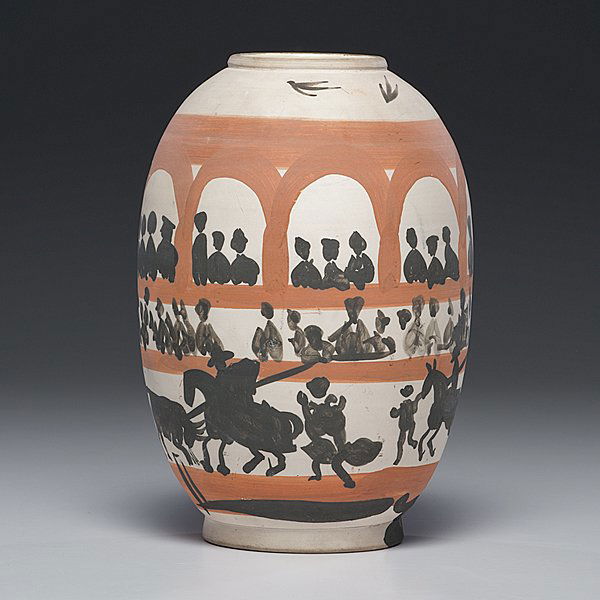 Pablo Picasso (Spanish, 1881-1973), Earthenware V: Pablo Picasso (Spanish, 1881-1973), Earthenware Vase Spain, ca 1958. A white earthenware vase painted in red and black, No 41/100, inscribed EDITION PICASSO, with the MADOURA PLEIN FEU and EDITION PIC
