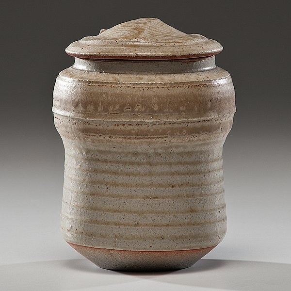 Karen Karnes (1925, USA) : Karen Karnes (1925, USA) Salt-Glazed Lidded Vessel ca 1980 Stoneware; ht. 6.75, dia. 4.75 in.