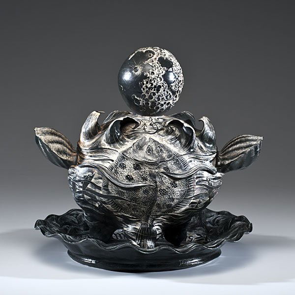 David Regan (1964, USA) : David Regan (1964, USA) Tidal Tureen 1992 Porcelain; plate dia. 20 in., tureen ht. 19, wd. 20, dp. 8 in.