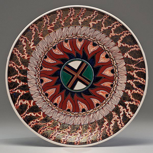 Ralph Bacerra (1938-2008, USA) : Ralph Bacerra (1938-2008, USA) Untitled Charger ca 1981 Whiteware; dia. 17.5 in.