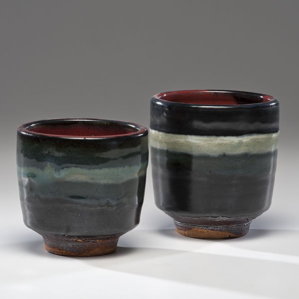 Albert Green (1914-1994; USA) : Albert Green (1914-1994; USA) Striped Bowl Pair ca 1986-94 Stoneware; tallest ht. 6.5 in. Provenance:Dorothy Miner Collection