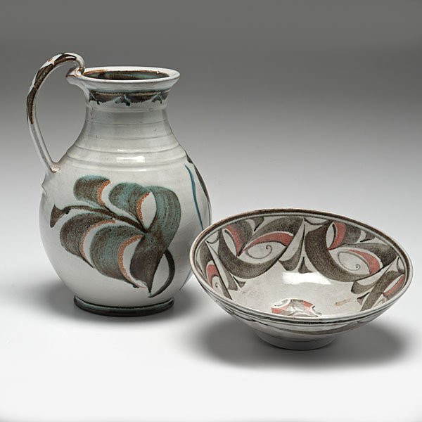 Alan Caiger-Smith (1930; Argentina) : Alan Caiger-Smith (1930; Argentina) Pitcher and Bowl ca 1984 Earthenware; ht. 10.75 in. Provenance:Dorothy Miner Collection