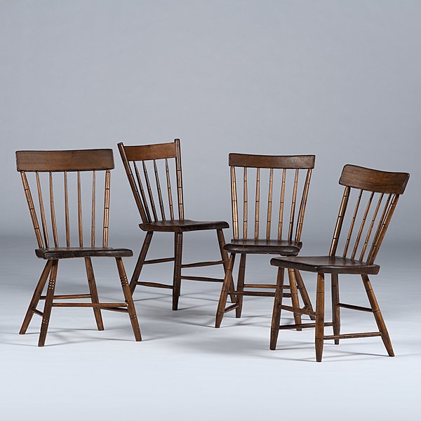 Windsor Chairs : Windsor Chairs American, 19th century, an assembled set of four Windsor chairs; oah 34, seat ht. 16.5 in.
