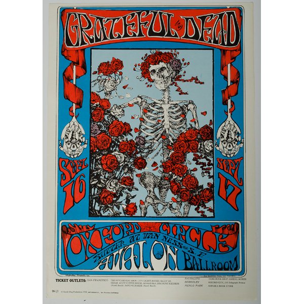 Grateful Dead Family Dog No. 26 Poster : Grateful Dead Family Dog No. 26 Poster Family Dog No. 26(Third Printing), Grateful Dead, Avalon Ballroom, 9/16-17, 1966. Artists Stanley Mouse and Alton Kelley. The "Skeleton and Roses" design was t