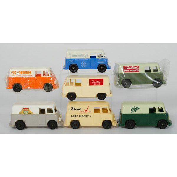 Lot of Dairy Truck Banks : Lot of Dairy Truck Banks Lot of seven dairy truck banks including Eby's, Miller's Dairy Foods/i>, Ideal Dairy Products, two different Sealtest trucks, PLUS a Diaparene Chloride "Personal Diaper Serv