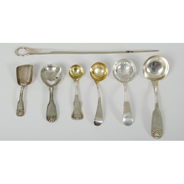 English and Scottish Sterling Items : English and Scottish Sterling Items English and Scottish. Seven sterling silver items including a pierced ladle marked for Sheffield, Sterling, and hallmarked EV for E. Viners; a ladle with gold was