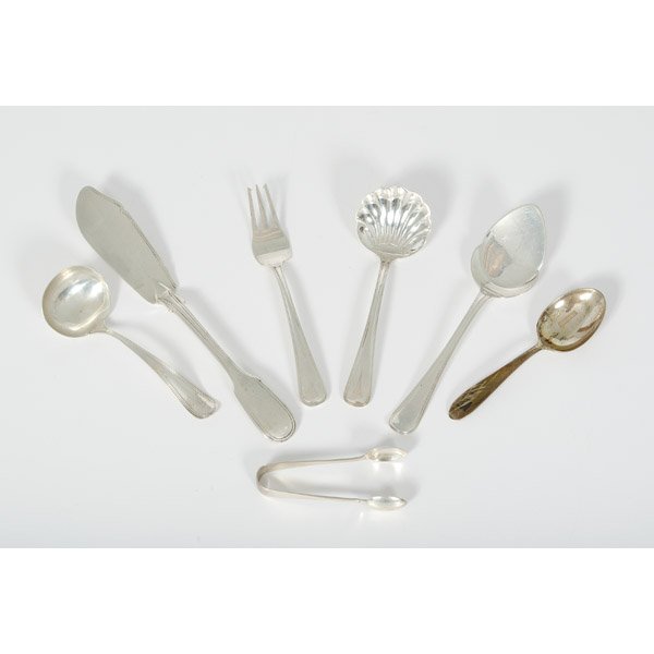 Assorted Sterling Items : Assorted Sterling Items English, Italian, and American. An assembled group of seven sterling silver items including a ladle with hallmark for Watson / Sterling; a demitasse spoon marked Lunt / Sterl