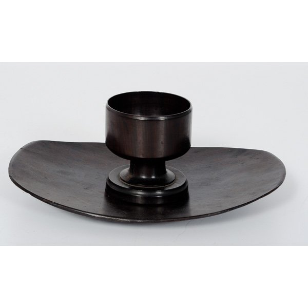 Wooden African Tablewares : Wooden African Tablewares 20th century. A set of carved wooden tablewares, including a shallow tray and goblet, both unmarked; tray lg. 9.5 in.