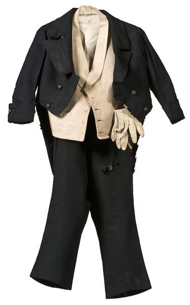 Tom Thumb's Boots, Kepi, Pants, Topcoat, and Vest : Tom Thumb's Boots, Kepi, Pants, Topcoat, and Vest A remarkable archive, consisting of a finely tailored matching dark blue wool "morning" coat and pants, a quilted cotton vest, dark blue wool hat wi