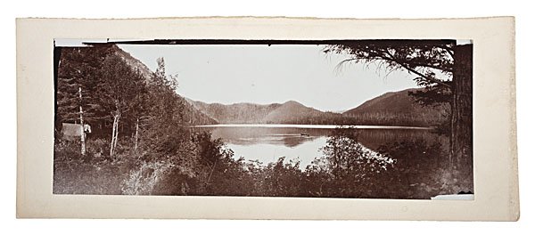 L.A. Huffman Photo of Little St. Mary's Lake, MT: L.A. Huffman Photograph of Little St. Mary's Lake, Montana Collodion contact print, 4.25 x 11.75 in., tipped on 5.5 x 14 in. cream cardboard mount. Pencil identification verso Little St. Mary's near