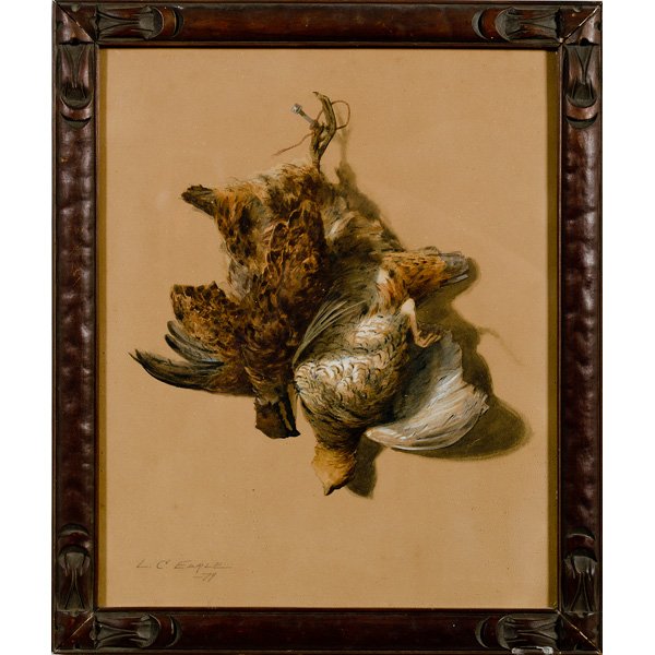Laurence Carmichael Earle (British, 1845-1921), Fow: Laurence Carmichael Earle (British, 1845-1921), Fowl Graphite, watercolor and gum Arabic on paper over canvas, signed in pencil l.l. and dated 79; 16.75 x 13.75 in. An outstanding ?tromp l'oeil?, a